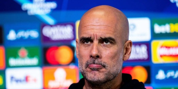 英超球队曼城主教练瓜迪奥拉出席欧冠赛前发布会