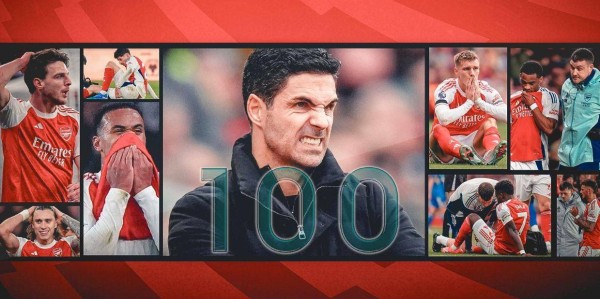 阿森纳伤满100次冠绝英超！赖斯8次33天 阿喀琉斯之膝